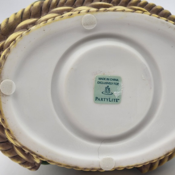 Vintage PartyLite Floral Garden Basket Ceramic Candle Holder Tulips Daffodils - Picture 10 of 10